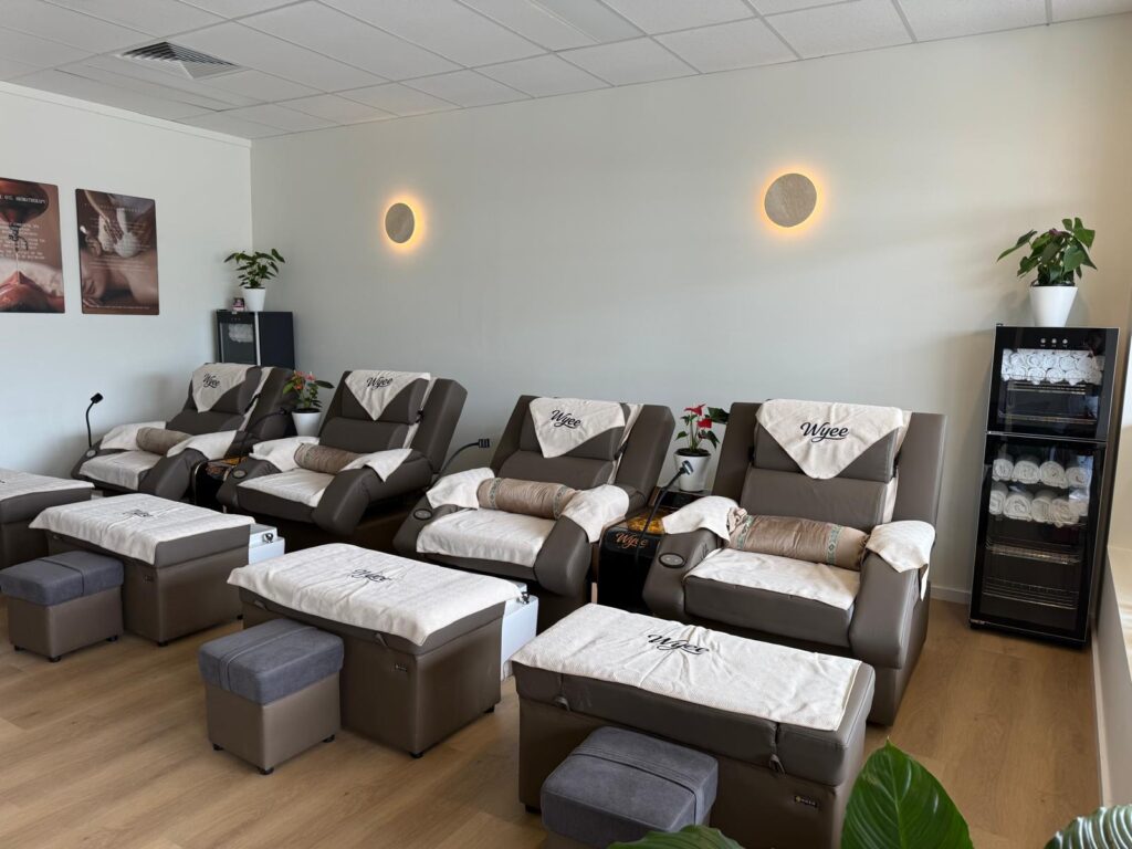 Foot spa recliners and basins at The Royal Orchid, Wyee